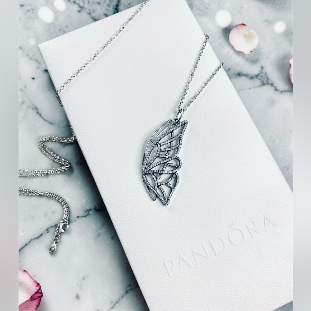 Authentic Retired PANDORA “New Beginnings” Butterfly Necklace (390367CZ-90).
